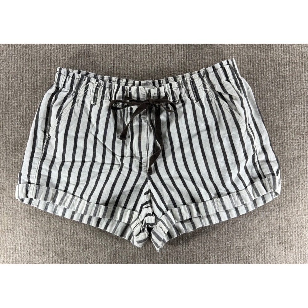 Lou & Grey Striped Linen Blend Shorts Black White Drawstring Cuffed Womens M